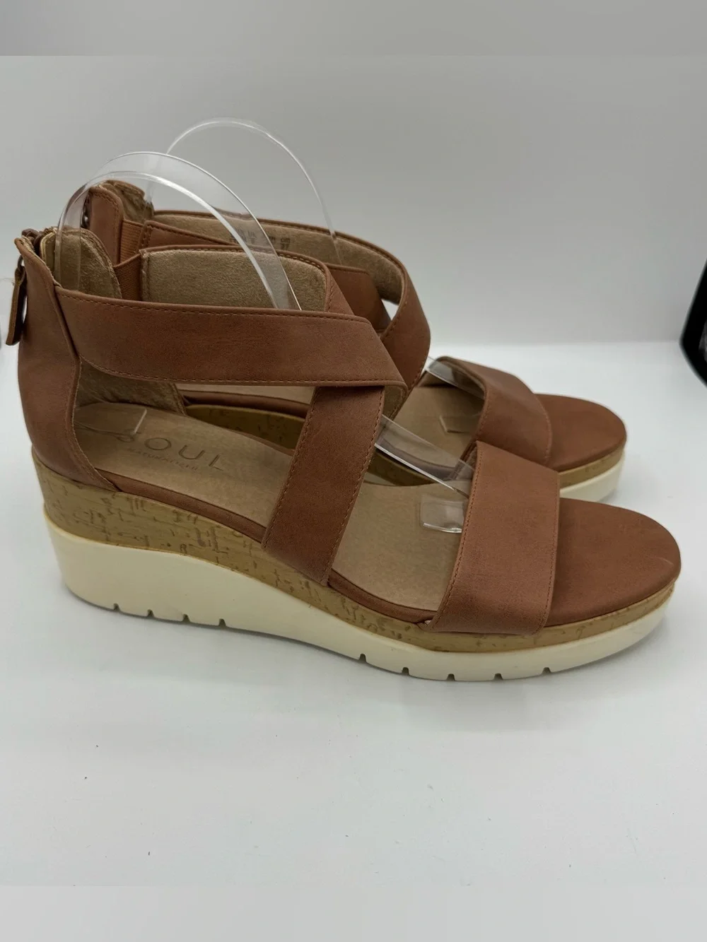 SOUL Naturalizer Good Times Brown Leather Comfort Wedge Sandals Womens Size 11